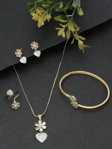 DressBerry Gold-Plated Cubic Zirconia Stone-Studded Jewellery Set With Bracelet & Ring