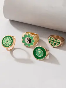 DressBerry Set Of 4 Gold-Plated Enamelled Finger Rings