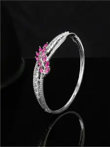 DressBerry Women Silver-Plated American Diamond Studded Bangle-Style Bracelet