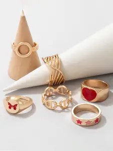 DressBerry Set Of 6 Gold-Plated Finger Rings