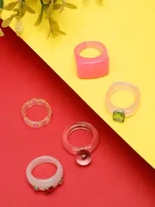 DressBerry Set Of 5 Stone-Studded Finger Rings