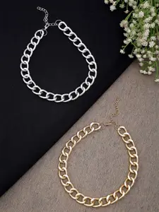 DressBerry Silver-Toned Set Of 2 Gold-Plated Necklace