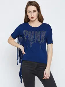 PUNK Round Neck Embellished Cotton T-shirt