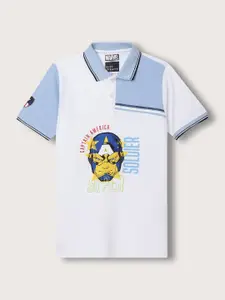 Blue Giraffe Boys Captain America Printed Polo Collar Cotton T-shirt