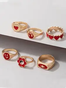 DressBerry Set Of 6 Gold-Plated Enamelled Finger Rings