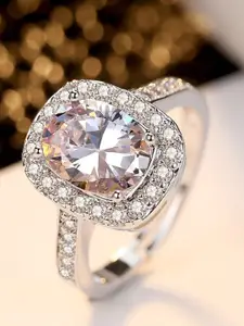 DressBerry Silver-Plated Stone-Studded Adjustable Finger Ring