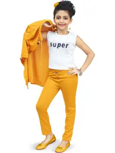 BAESD Girls Printed T-shirt & Coat With Trousers