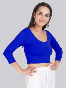 Fressia Fabrics Solid Round Neck Saree Blouse