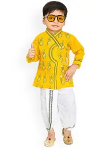 BAESD Boys Ethnic Motifs Printed V-Neck Kurta with Dhoti Pants