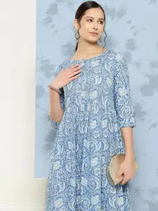 Nayo Printed Pure Cotton A-Line Midi Ethnic Dress