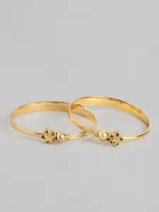 Aadvik Designs Women Set of 2 Gold-Plated Stone-Studded Adjustable Bangles