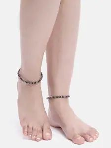 Aadvik Designs Women Silver-Plated Beaded Anklet Set