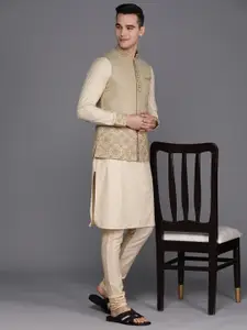 Manu Men Self Design Cotton Kurta Set with Nehru Jacket