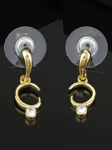 Estele Gold Plated Geometric Crystal Studded Drop Earrings