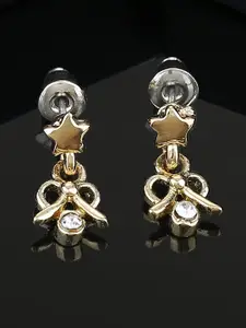 Estele Gold Plated Star Shaped Crystal Studded Drop Earrings