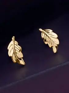 Estele Gold-Plated Leaf Shaped Studs Earrings