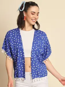 Trend Arrest Polka Dots Printed Shrug With Tasselled Hem