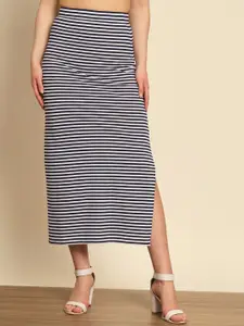 Trend Arrest Striped Pure Cotton Slit Skirt