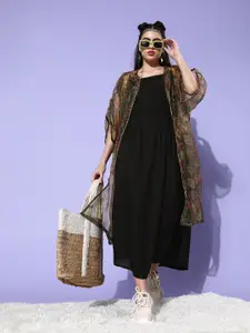 InWeave Black A-Line Midi Dress With Shrug