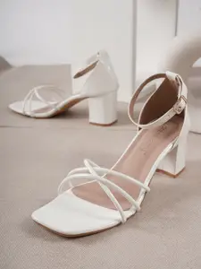 DressBerry White Strappy Block Heels