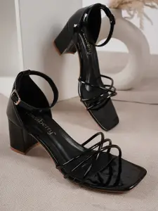 DressBerry Black Strappy Block Heels