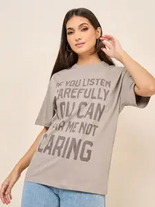 Styli Typography Printed Drop Shoulder Sleeves Relaxed Fit Cotton T-shirt