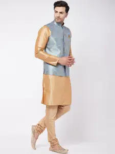 VASTRAMAY Woven Design Regular Kurta With Churidar & Nehru Jacket