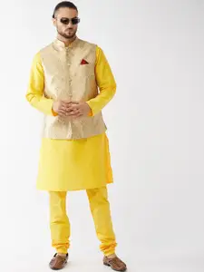 VASTRAMAY Men Woven Design Mandarin Collar Jacket Kurta With Churidar