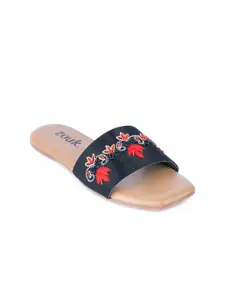 ZOUK Women Munnar Ornate Embroidered Embellished Open Toe Flats