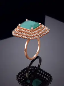 Estele Rose Gold-Plated Cubic Zirconia-Studded Finger Ring