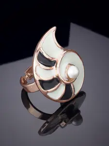 Estele Rose Gold-Plated Artificial Beaded Adjustable Finger Ring