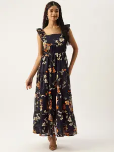 Deewa Floral Print Georgette A-Line Maxi Dress