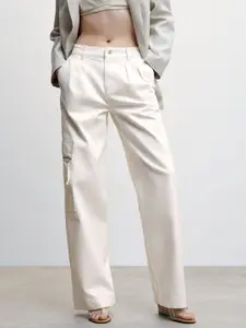 MANGO Women Wide Leg Pure Cotton Jeans