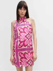 MANGO Abstract Print Satin Sheath Mini Dress