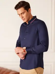 DENNISON Tape On Collar Smart Slim Fit Opaque Formal Shirt