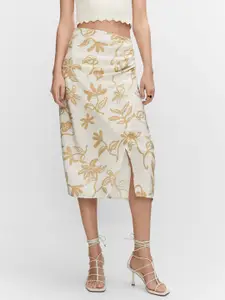 MANGO Floral Printed Side Slit A-Line Skirt