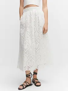 MANGO Lace Embroidered A-Line Midi Skirt