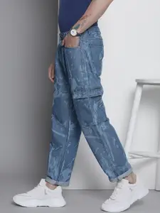 The Indian Garage Co Men Mid Rise Cotton Baggy Fit Laser Print Cargo Jeans