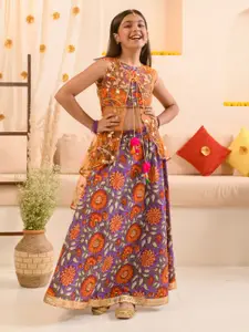 pspeaches Girls Floral Printed Ready to Wear Lehenga Choli With Over Coat