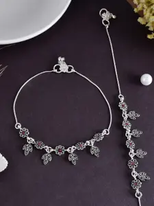 Silvermerc Designs Set Of 2 Silver-Plated Stone-Studded Anklet