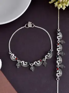 Silvermerc Designs Set Of 2 Silver-Plated Stone-Studded Anklets