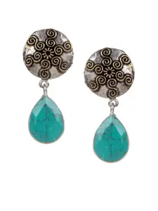 Bamboo Tree Jewels Turquoise Blue & Silver-Toned Teardrop Shaped Earrings