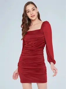 Martini Ruched Cuffed Sleeves Bodycon Dress