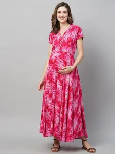 MomToBe Tie and Dye Print Maternity Fit & Flare Sustainable Dress