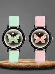 Shocknshop Women Pack of 2 Printed Dial Leather Straps Analogue Watch MT521-523