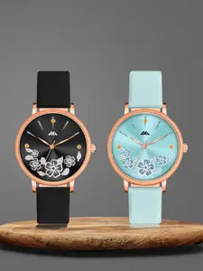 Shocknshop Women  Pack of 2 Printed Dial Leather Straps Analogue Watch MT516-520
