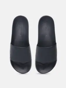 Tommy Hilfiger Men Solid Sliders With Minimal Striped & Brand Logo Print Detail