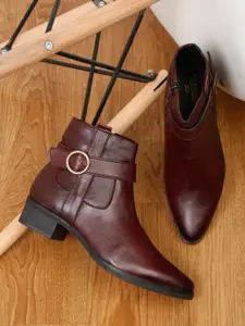 Teakwood Leathers Women Textured Leather Heeled High-Top Regular Boots
