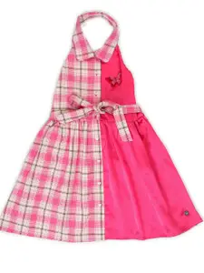 toothless Girls Checked Halter Neck Belted Fit & Flare Cotton Dress