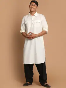 VASTRAMAY Shirt Collar Roll-Up Sleeves Pathani Kurta With Salwar
